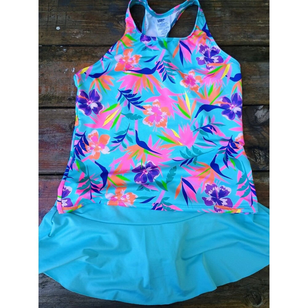 Lands End Girls Swim Tankini Set Skirt Swimsuit Sz 10 Plus